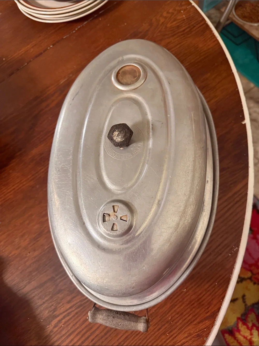 Vintage Oval Metal Food Warmer Lid in Silver